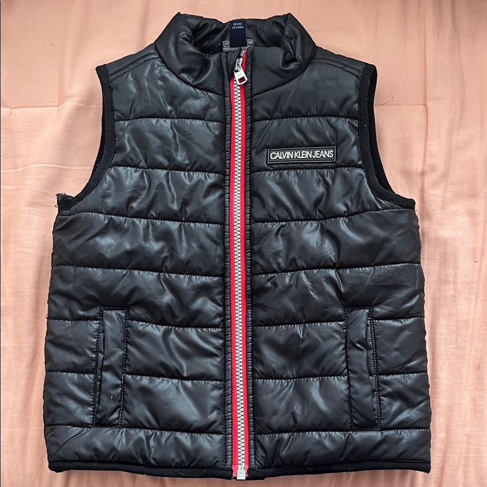 Calvin Klein Jeans Black Quilted Vest with Red Zipper